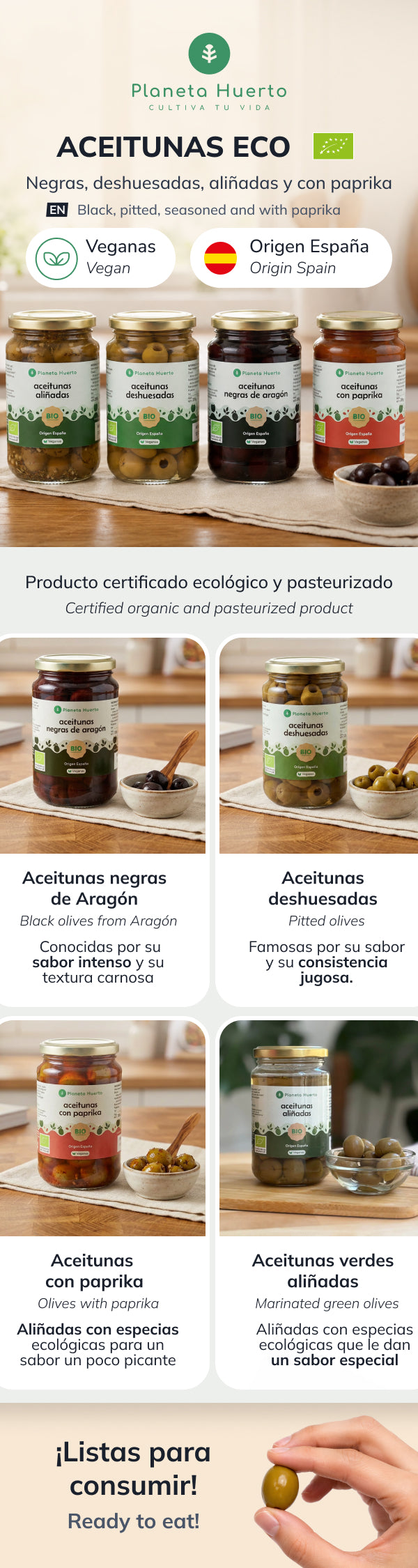 Oliwki zielone sezonowane Eco Planeta Huerto 390g