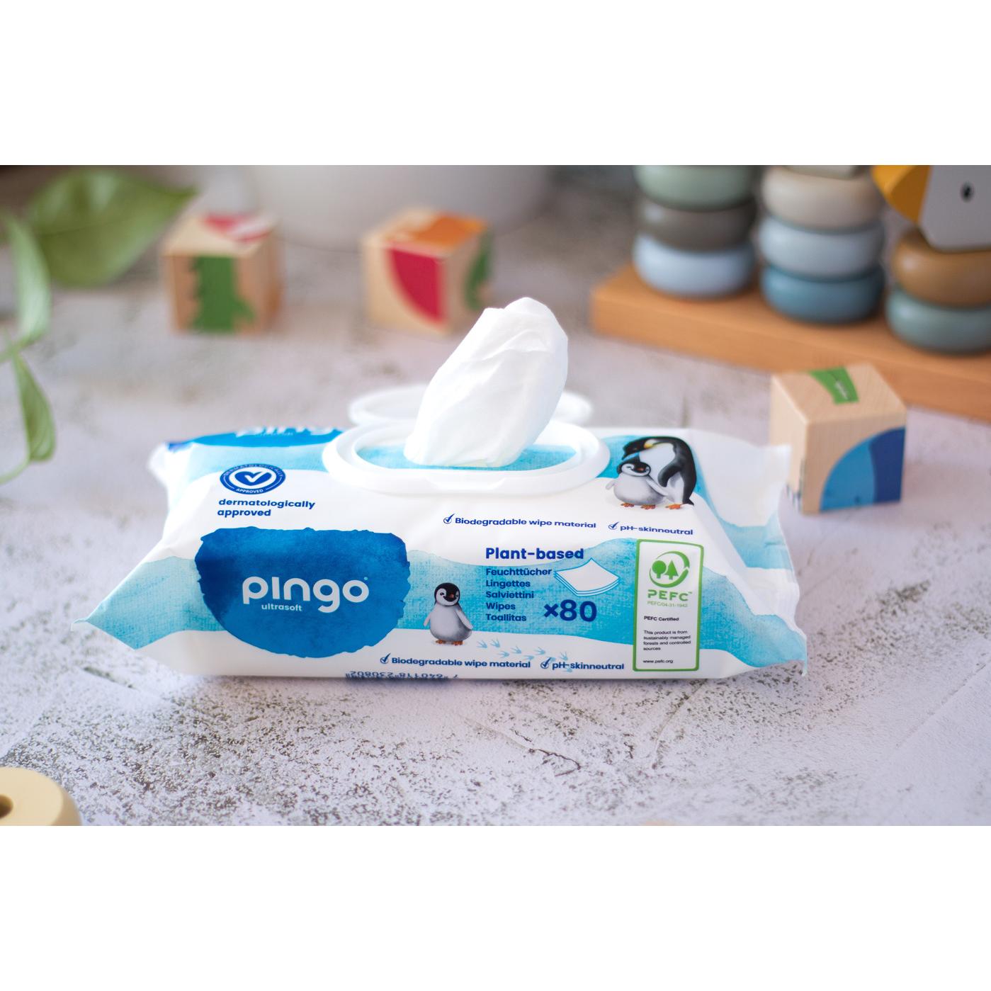 Toallitas húmedas de bebé 100% biodegradables 80 uds Pingo