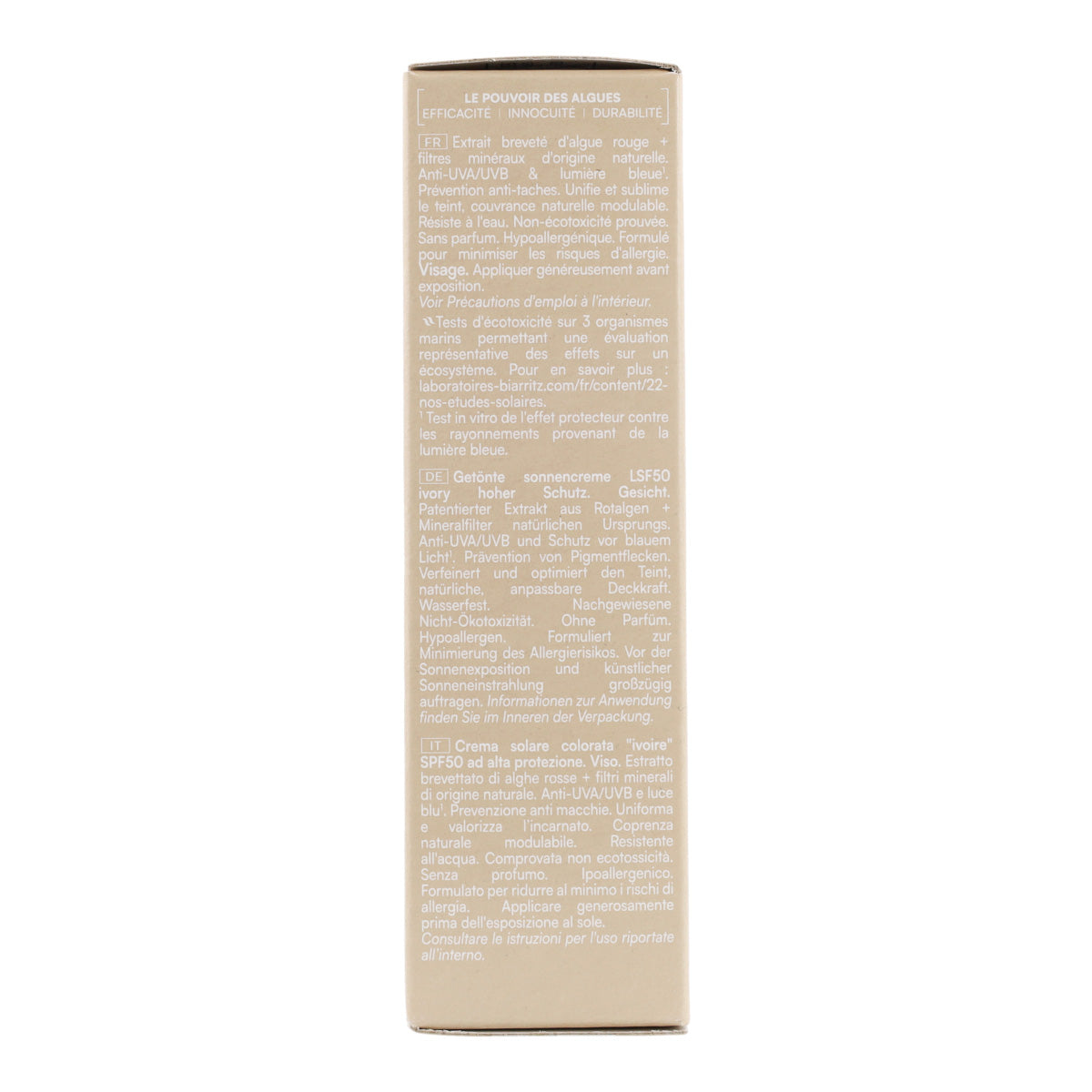 Krem do twarzy w kolorze kości słoniowej SPF 50 Biarritz