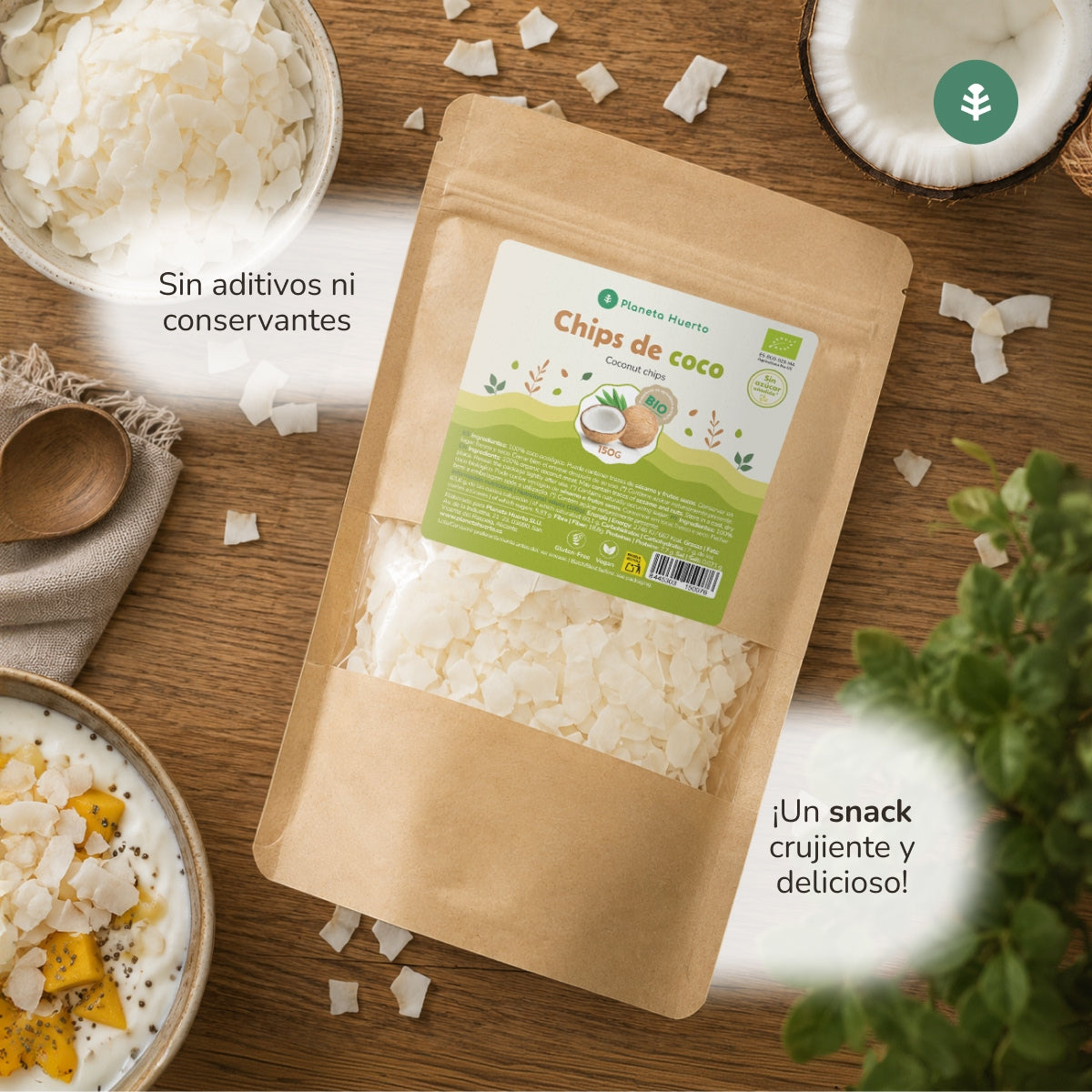 Opakowanie 2x Chipsy kokosowe bez cukru ECO Planeta Huerto 150 g