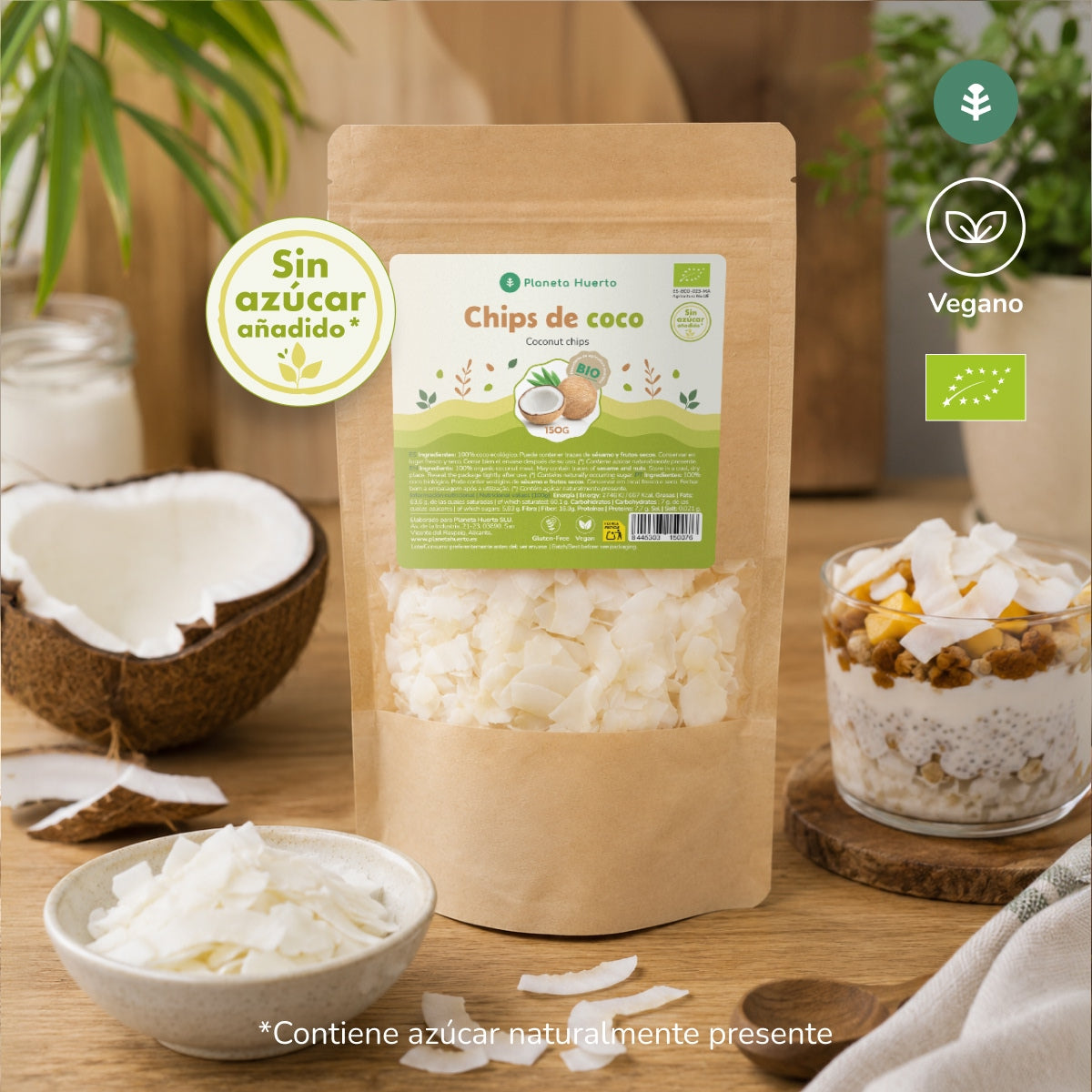 Opakowanie 2x Chipsy kokosowe bez cukru ECO Planeta Huerto 150 g