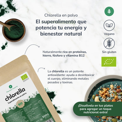 Chlorella w proszku z wodorostów ECO Planeta Huerto 200 g