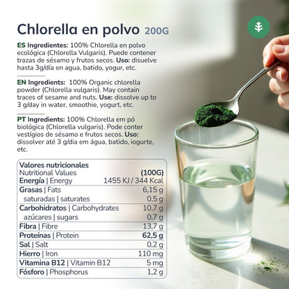 Chlorella w proszku z wodorostów ECO Planeta Huerto 200 g