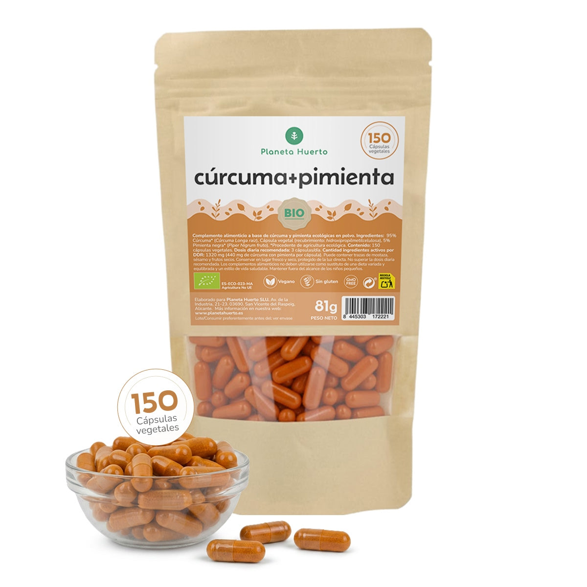 Organiczna kurkuma + organiczny pieprz Planeta Huerto 150 kapsułek