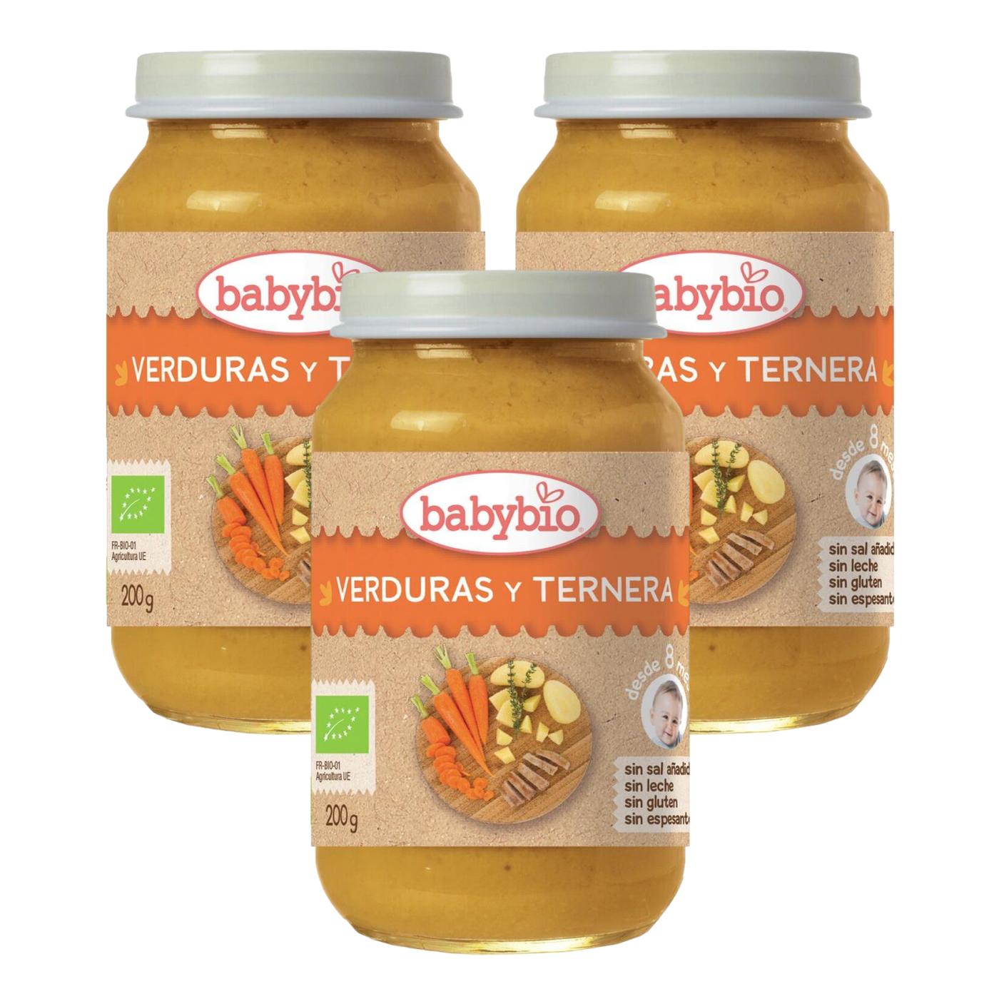 Pack 3 uds Tarrito Menú Tradición Verduras y Ternera, 200 g. Babybio