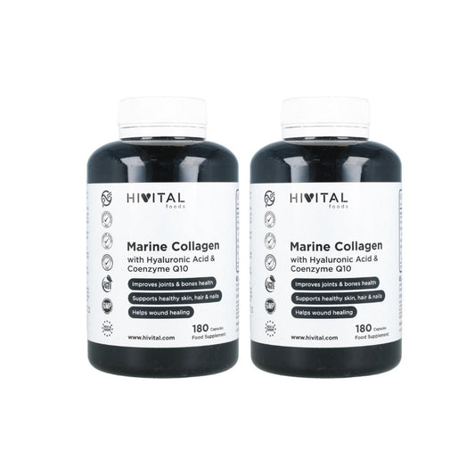 Pack 2 x Colágeno Marino con Ácido Hialurónico, Coenzima Q10, Vitamina C y Zinc Hivital 180 cápsulas