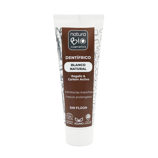 Pasta de Dientes Blanco Natural con Regaliz & Carbón Activo Sin Flúor, NaturaBIO Cosmetics, 75 ml