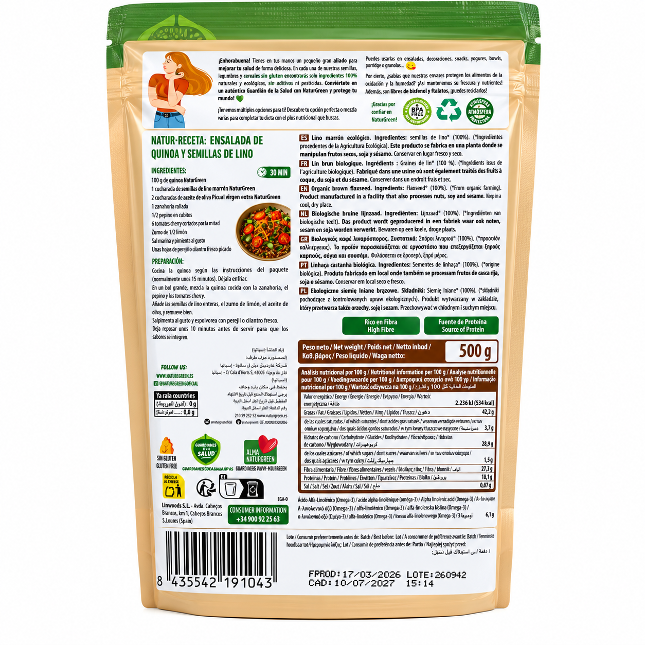Nasiona lnu brązowego Bio Naturgreen 500 g