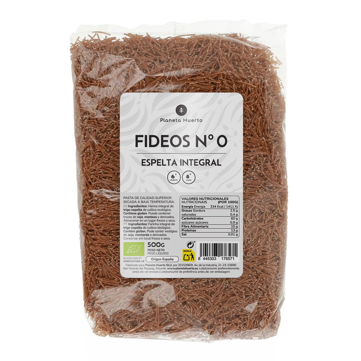 Makaron orkiszowy pełnoziarnisty nº0 ECO Planeta Huerto 500gr