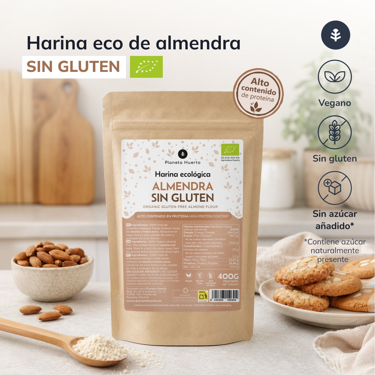 Bezglutenowa mąka migdałowa ECO Planeta Huerto 400gr