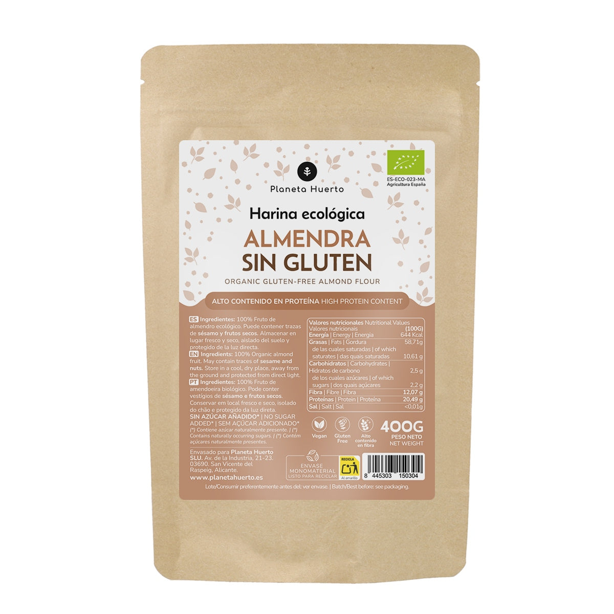 Bezglutenowa mąka migdałowa ECO Planeta Huerto 400gr