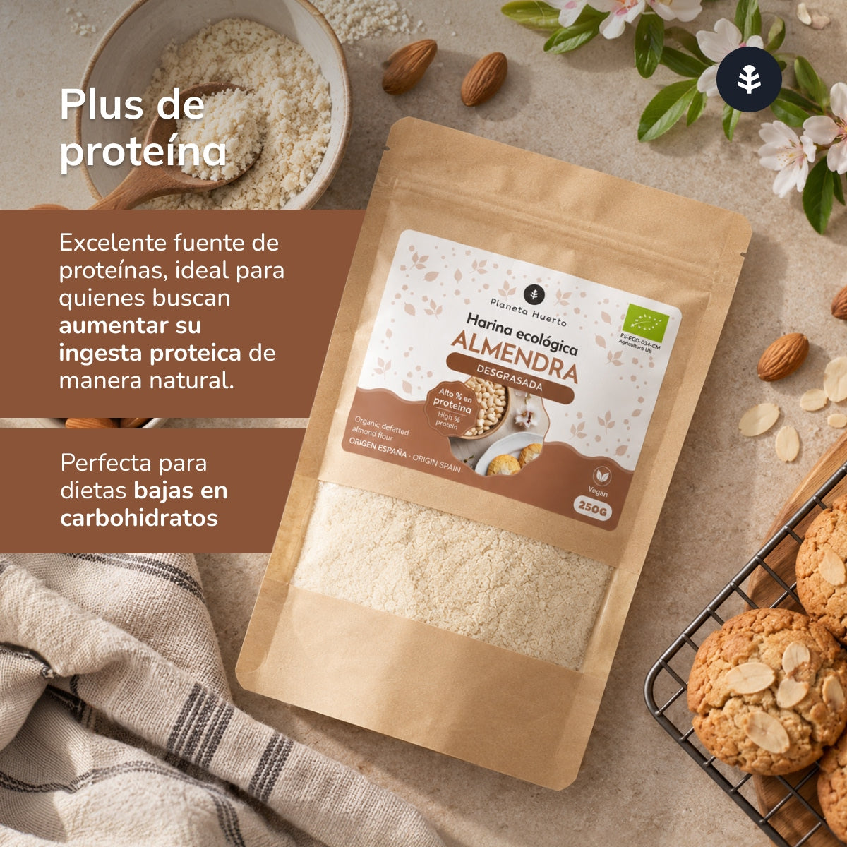 Odtłuszczona mąka migdałowa (białko migdałowe) ECO Planeta Huerto 250 g