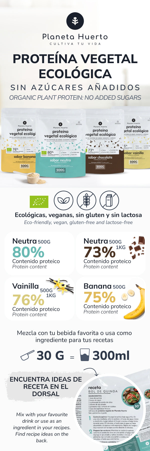 Białko roślinne ECO 73% czekolada Planeta Huerto 1kg