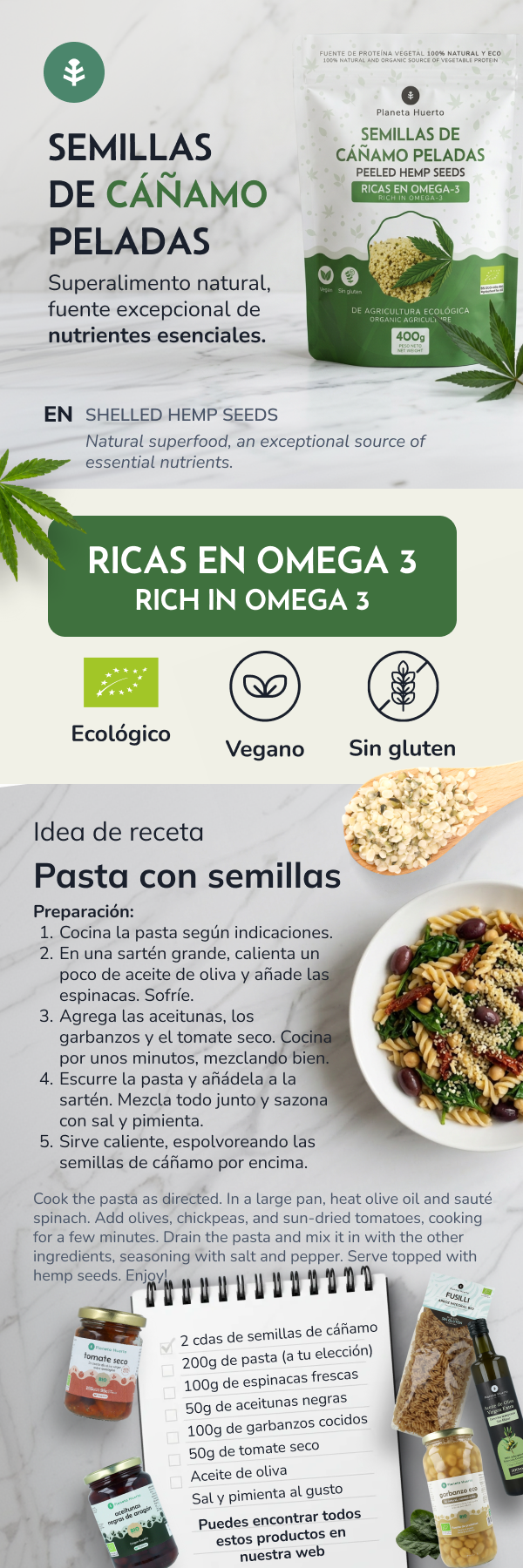 Nasiona konopi łuskane ECO Planeta Huerto 400 g