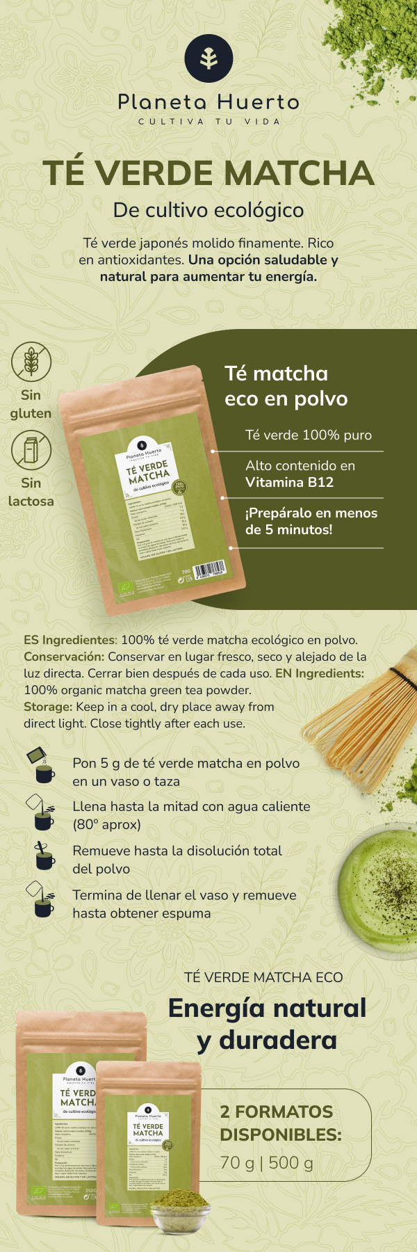 Herbata Matcha w proszku ECO Planeta Huerto 250 g