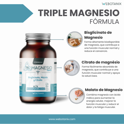 Potrójny magnez (bisglicynian, jabłczan i cytrynian) Vegan Formula, WeBotanix, 120 kapsułek