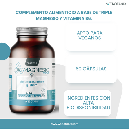Potrójny magnez (bisglicynian, jabłczan i cytrynian) Vegan Formula, WeBotanix, 120 kapsułek